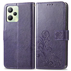 Custodia Portafoglio In Pelle Fiori Cover con Supporto per Realme C35 Viola