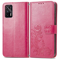 Custodia Portafoglio In Pelle Fiori Cover con Supporto per Realme GT 5G Rosa Caldo