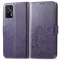 Custodia Portafoglio In Pelle Fiori Cover con Supporto per Realme GT 5G Viola