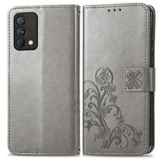 Custodia Portafoglio In Pelle Fiori Cover con Supporto per Realme GT Master 5G Grigio