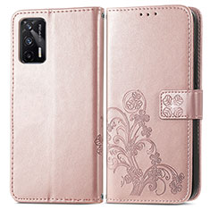 Custodia Portafoglio In Pelle Fiori Cover con Supporto per Realme GT Neo 5G Oro Rosa