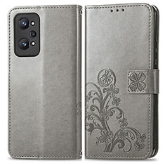 Custodia Portafoglio In Pelle Fiori Cover con Supporto per Realme GT Neo2 5G Grigio