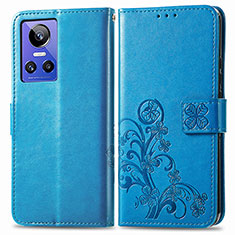 Custodia Portafoglio In Pelle Fiori Cover con Supporto per Realme GT Neo3 5G Blu