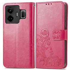 Custodia Portafoglio In Pelle Fiori Cover con Supporto per Realme GT Neo5 240W 5G Rosa Caldo