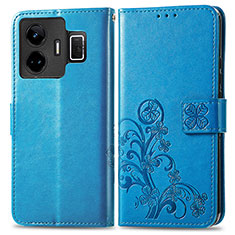 Custodia Portafoglio In Pelle Fiori Cover con Supporto per Realme GT Neo5 5G Blu