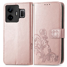 Custodia Portafoglio In Pelle Fiori Cover con Supporto per Realme GT Neo6 5G Oro Rosa