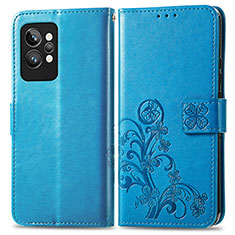 Custodia Portafoglio In Pelle Fiori Cover con Supporto per Realme GT2 Pro 5G Blu