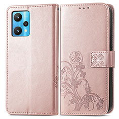 Custodia Portafoglio In Pelle Fiori Cover con Supporto per Realme Narzo 50 Pro 5G Oro Rosa