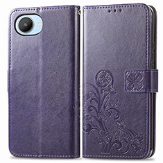 Custodia Portafoglio In Pelle Fiori Cover con Supporto per Realme Narzo 50i Prime Viola