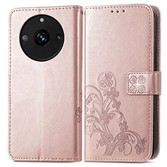 Custodia Portafoglio In Pelle Fiori Cover con Supporto per Realme Narzo 60 5G Oro Rosa