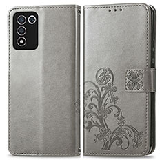 Custodia Portafoglio In Pelle Fiori Cover con Supporto per Realme Q3s 5G Grigio