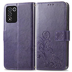 Custodia Portafoglio In Pelle Fiori Cover con Supporto per Realme Q3s 5G Viola