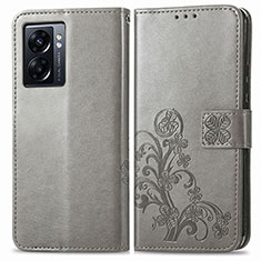 Custodia Portafoglio In Pelle Fiori Cover con Supporto per Realme Q5i 5G Grigio