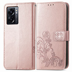 Custodia Portafoglio In Pelle Fiori Cover con Supporto per Realme Q5i 5G Rosa