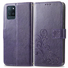 Custodia Portafoglio In Pelle Fiori Cover con Supporto per Realme V11 5G Viola