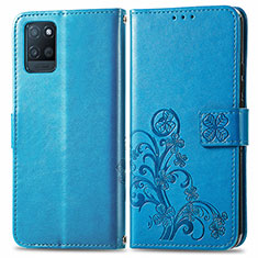 Custodia Portafoglio In Pelle Fiori Cover con Supporto per Realme V11s 5G Blu