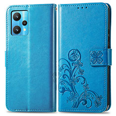 Custodia Portafoglio In Pelle Fiori Cover con Supporto per Realme V25 5G Blu