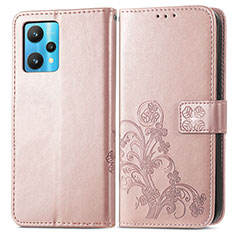 Custodia Portafoglio In Pelle Fiori Cover con Supporto per Realme V25 5G Oro Rosa