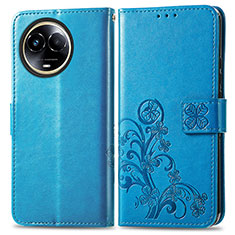 Custodia Portafoglio In Pelle Fiori Cover con Supporto per Realme V50s 5G Blu