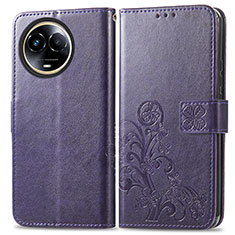 Custodia Portafoglio In Pelle Fiori Cover con Supporto per Realme V50s 5G Viola