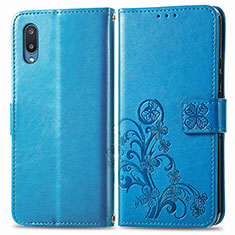 Custodia Portafoglio In Pelle Fiori Cover con Supporto per Samsung Galaxy A02 Blu
