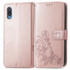 Custodia Portafoglio In Pelle Fiori Cover con Supporto per Samsung Galaxy A02 Rosa