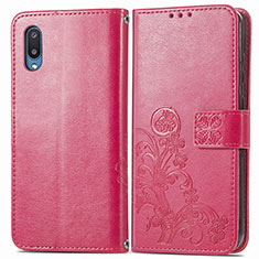 Custodia Portafoglio In Pelle Fiori Cover con Supporto per Samsung Galaxy A02 Rosso