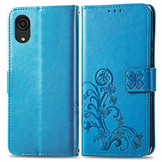 Custodia Portafoglio In Pelle Fiori Cover con Supporto per Samsung Galaxy A03 Core Blu