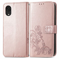 Custodia Portafoglio In Pelle Fiori Cover con Supporto per Samsung Galaxy A03 Core Rosa