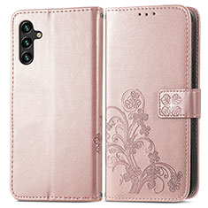 Custodia Portafoglio In Pelle Fiori Cover con Supporto per Samsung Galaxy A04s Rosa