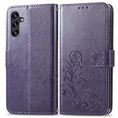 Custodia Portafoglio In Pelle Fiori Cover con Supporto per Samsung Galaxy A04s Viola