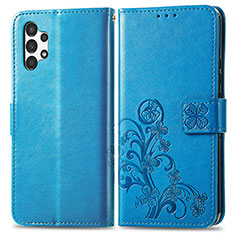 Custodia Portafoglio In Pelle Fiori Cover con Supporto per Samsung Galaxy A13 4G Blu