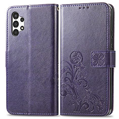 Custodia Portafoglio In Pelle Fiori Cover con Supporto per Samsung Galaxy A13 4G Viola