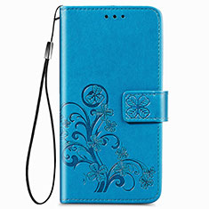 Custodia Portafoglio In Pelle Fiori Cover con Supporto per Samsung Galaxy A22 4G Blu