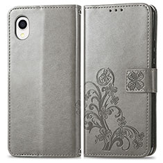 Custodia Portafoglio In Pelle Fiori Cover con Supporto per Samsung Galaxy A22 5G SC-56B Grigio