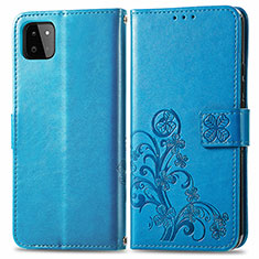 Custodia Portafoglio In Pelle Fiori Cover con Supporto per Samsung Galaxy A22s 5G Blu