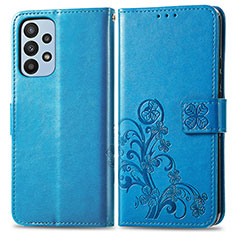 Custodia Portafoglio In Pelle Fiori Cover con Supporto per Samsung Galaxy A23 4G Blu