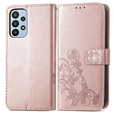 Custodia Portafoglio In Pelle Fiori Cover con Supporto per Samsung Galaxy A23 4G Rosa