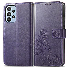 Custodia Portafoglio In Pelle Fiori Cover con Supporto per Samsung Galaxy A23 5G Viola