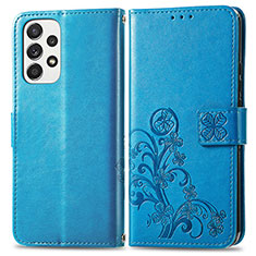 Custodia Portafoglio In Pelle Fiori Cover con Supporto per Samsung Galaxy A33 5G Blu