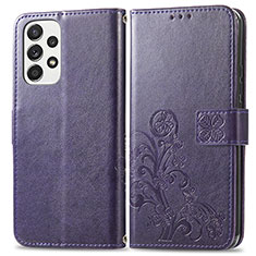 Custodia Portafoglio In Pelle Fiori Cover con Supporto per Samsung Galaxy A53 5G Viola