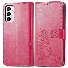 Custodia Portafoglio In Pelle Fiori Cover con Supporto per Samsung Galaxy F23 5G Rosso