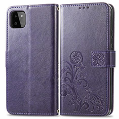 Custodia Portafoglio In Pelle Fiori Cover con Supporto per Samsung Galaxy F42 5G Viola