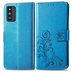 Custodia Portafoglio In Pelle Fiori Cover con Supporto per Samsung Galaxy F52 5G Blu