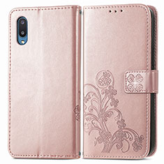 Custodia Portafoglio In Pelle Fiori Cover con Supporto per Samsung Galaxy M02 Rosa