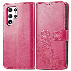 Custodia Portafoglio In Pelle Fiori Cover con Supporto per Samsung Galaxy S24 Ultra 5G Rosso