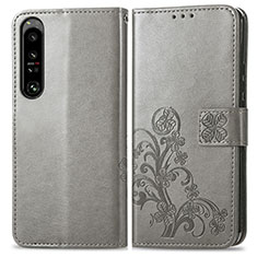 Custodia Portafoglio In Pelle Fiori Cover con Supporto per Sony Xperia 1 IV Grigio