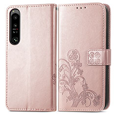 Custodia Portafoglio In Pelle Fiori Cover con Supporto per Sony Xperia 1 IV Rosa