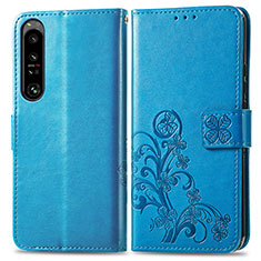 Custodia Portafoglio In Pelle Fiori Cover con Supporto per Sony Xperia 1 IV SO-51C Blu