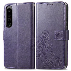 Custodia Portafoglio In Pelle Fiori Cover con Supporto per Sony Xperia 1 IV SO-51C Viola